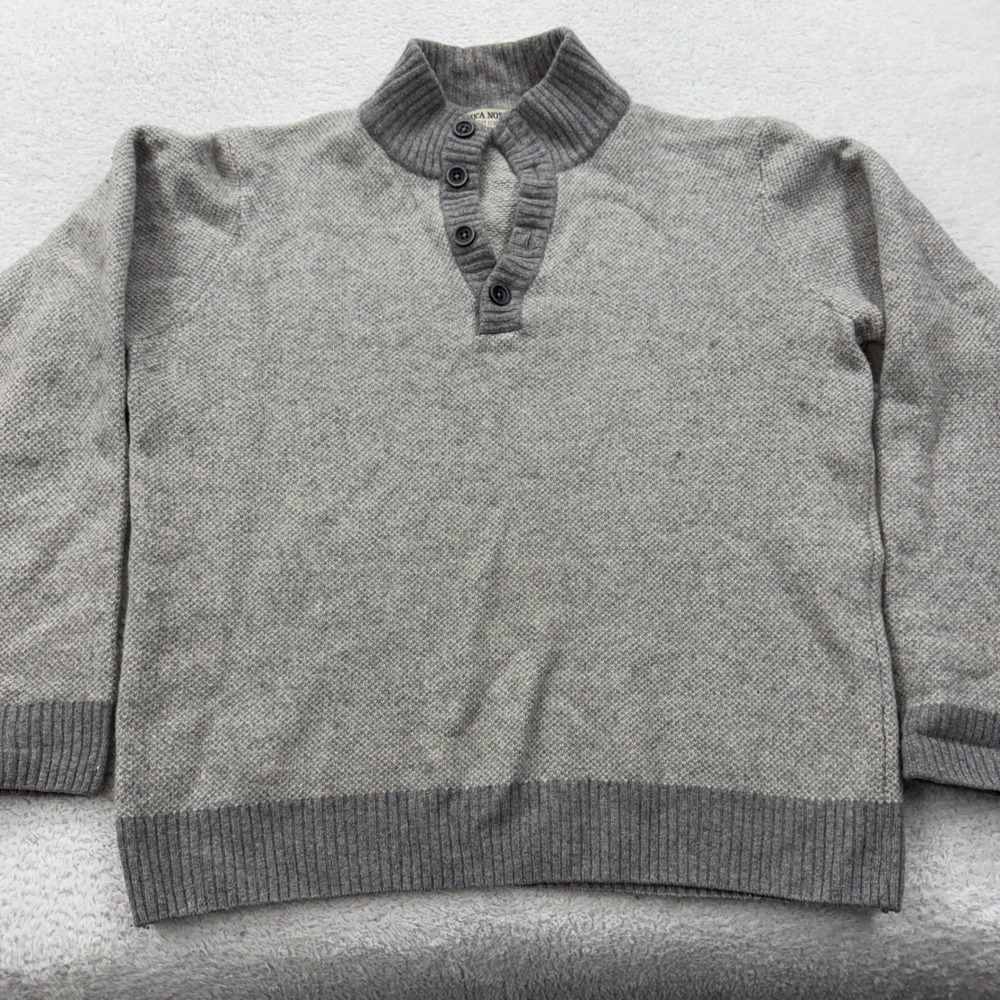 Luca Nobili Mens Gray Knit Sweater Wool Made in‎ Italy Mock Neck Button Large